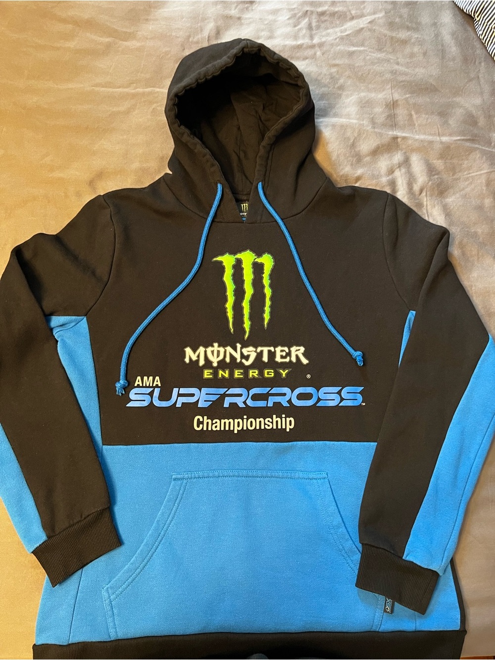 Women’s Black & Blue Supercross Hoodie Size Large (Fitted).